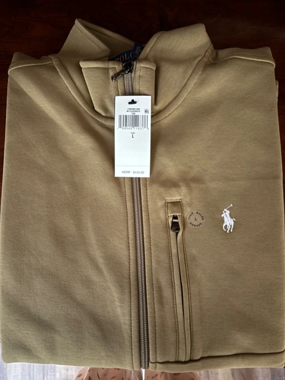 NEW MENS POLO RALPH LAUREN DOUBLE-KNIT VEST TAN LARGE